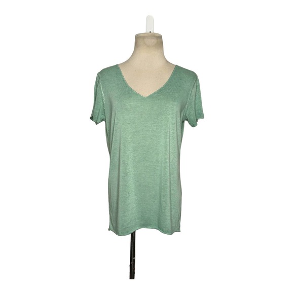 Sunny Studio Paris green short sleeves v neck tee size Medium - Picture 9 of 10